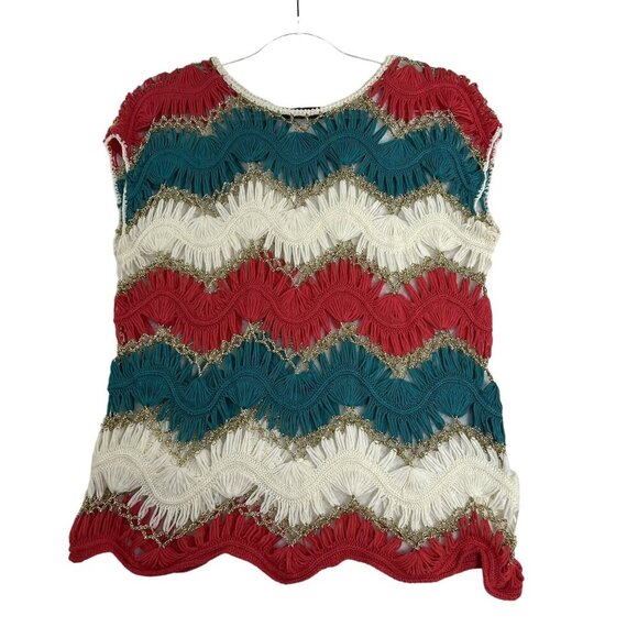 Blue Moon Womens M Multicolor Chevron Crochet Tank Top Open Knit Artsy Boho - Picture 2 of 9